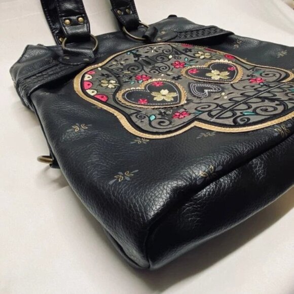Loungefly Sugar Skull Shoulder Bag Day Of Dead Embroidered Faux Leather Rare GUC - Picture 5 of 15